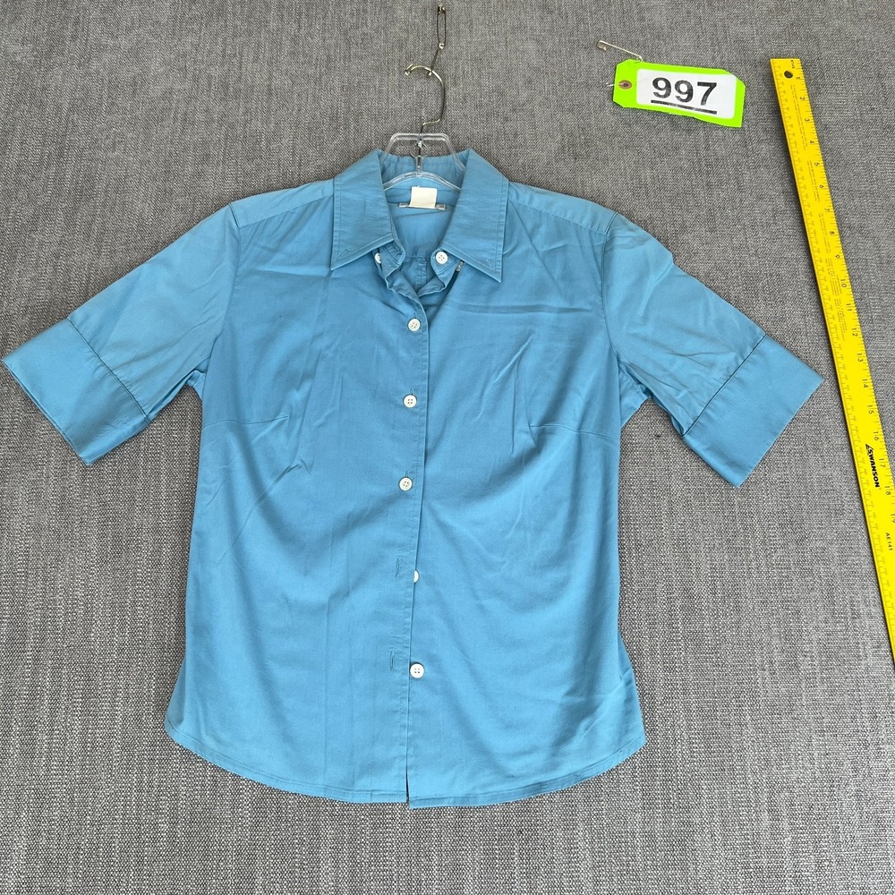 J.Crew Shirt Top Womens XS Blue Short Sleeve Stretch Collared Casual Button-Up